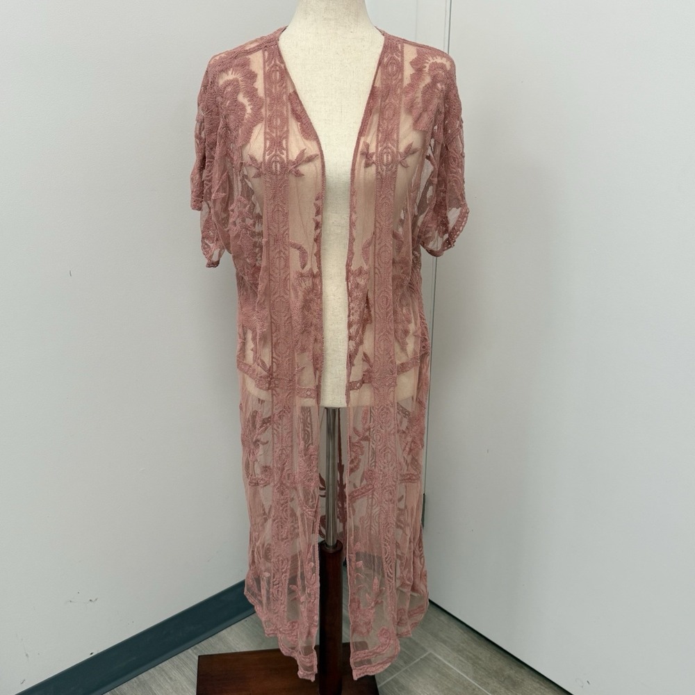 Womans Kimono Duster Sheer Lace Embroider Whimsigoth Fairy Boho Romantic OS NWT